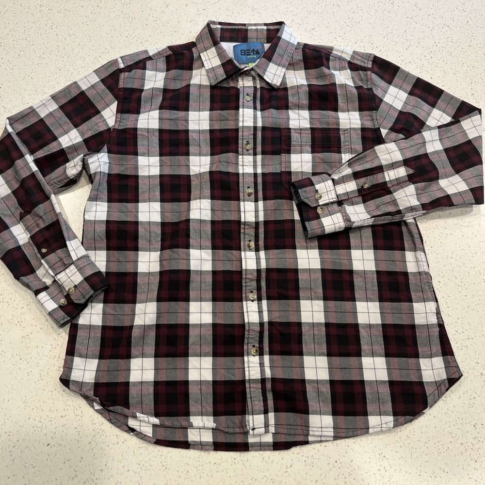 Beta Venturing Men's L Red Plaid Long Sleeve Shirt